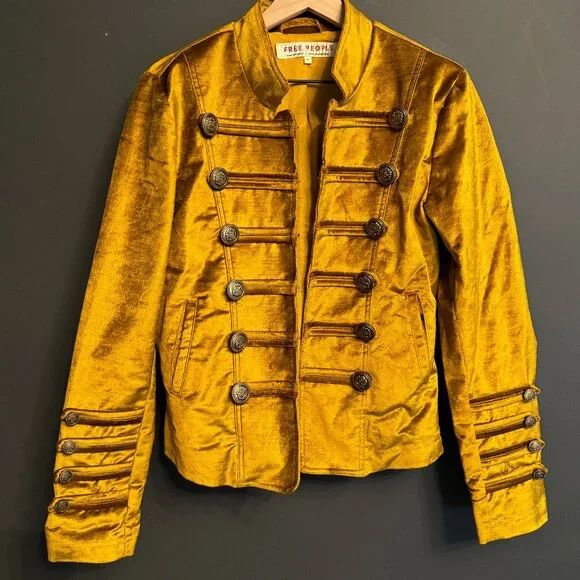 Free People Military Gold Orange Yellow Velvet MilitaryJacket Size Medium M - Picture 4 of 10